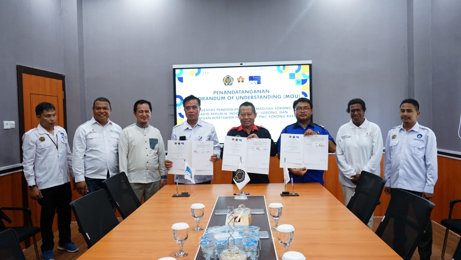 Penandatanganan Memorendum of Understanding Antara Universitas Pendidikan Muhammadiyah Sorong dengan PWI Sorong Raya dan RRI Sorong